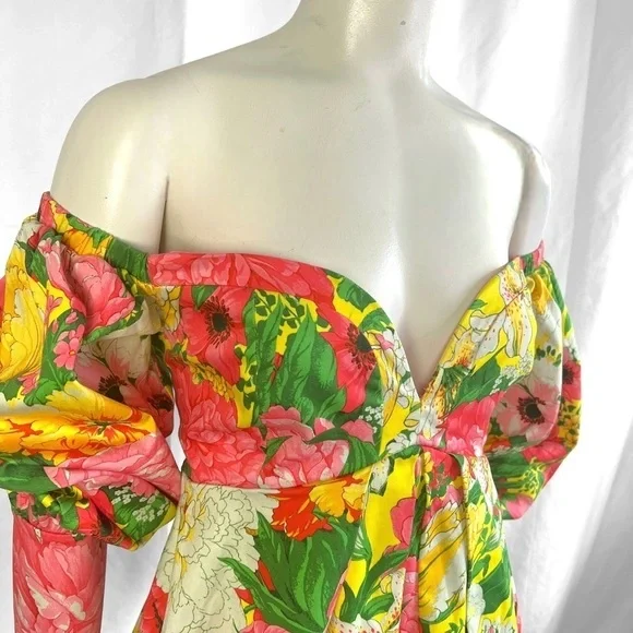 ASOS EDITION OFF SHOULDER MINI DRESS FLORAL PRINTS BALLOON SLEEVE BABYDOLL DRESS - Picture 15 of 17